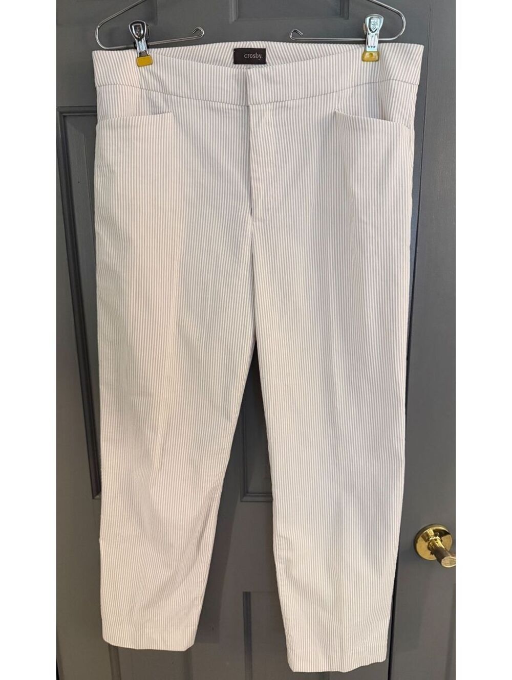 Crosby Women's Beige and White Striped Tailored Ankle Pants Size 12